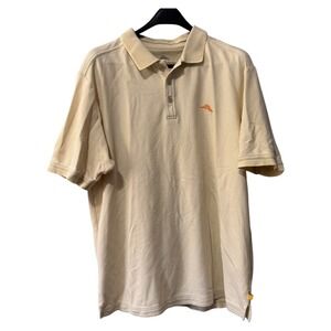 Tommy Bahama Men's Large‎ L Simpatico Polo Shirt Short Sleeve Beige Casual